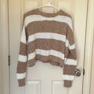 Windsor Tan and White Striped Cropped Sweater Knit, size L